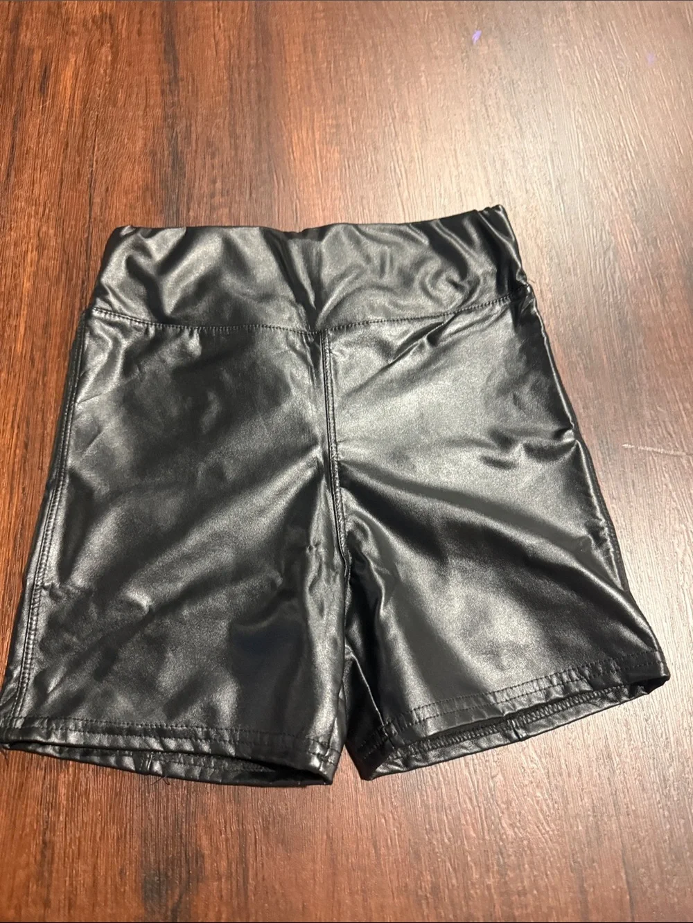 High-Waist Black Faux Leather Women's Shorts SMALL